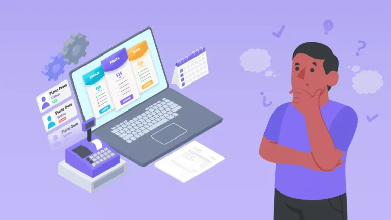 senhor com súvidas olhando para o sistema de cobrança recorrente
