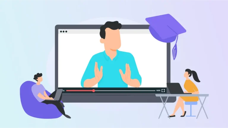 aula virtual com dois estudantes sentados com notebook