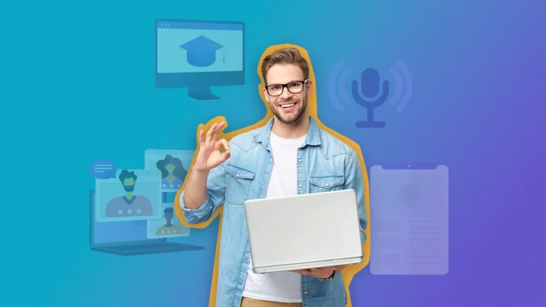homem com plano de funds de produtos digitais