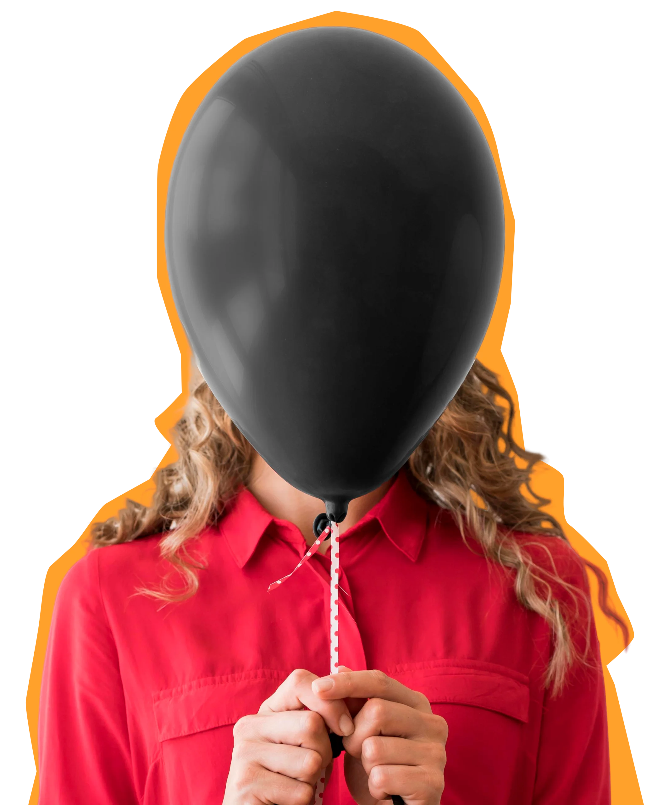 mulher com balao tapando a cara