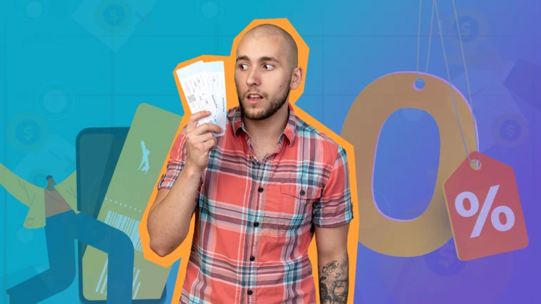 homem com tickets na maos e percentagem de fundo