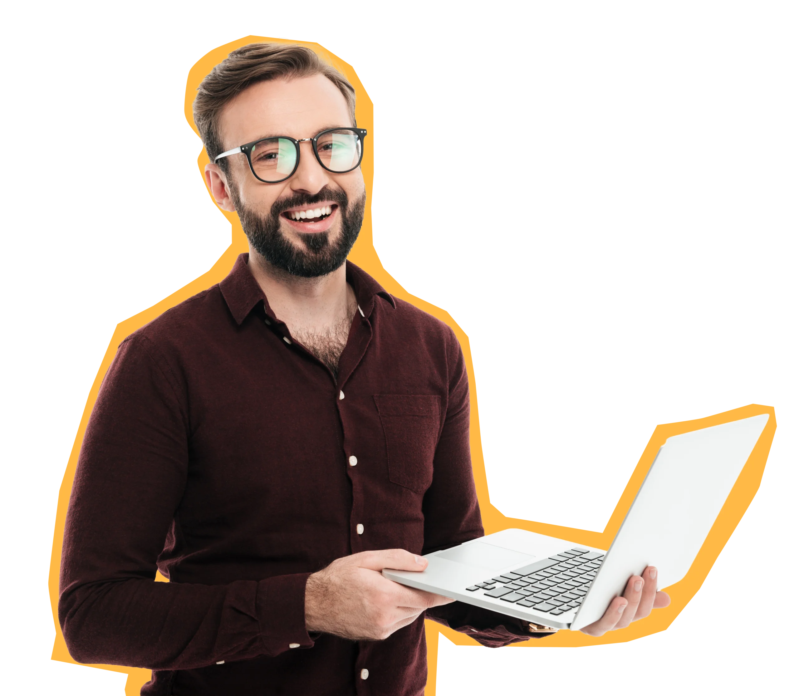 homem com computador na mao