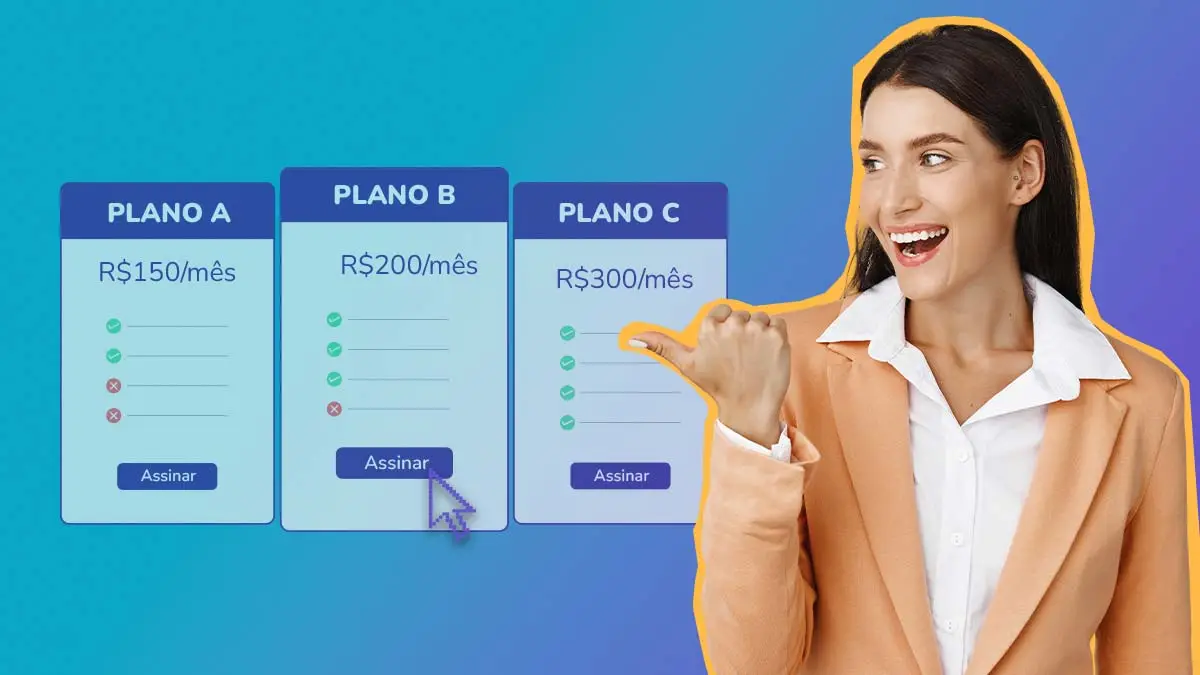 mulher apontado para planos