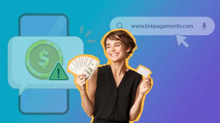 mulher segurando dinheiro com fundo de telemovel com dinheiro e link de pagamento