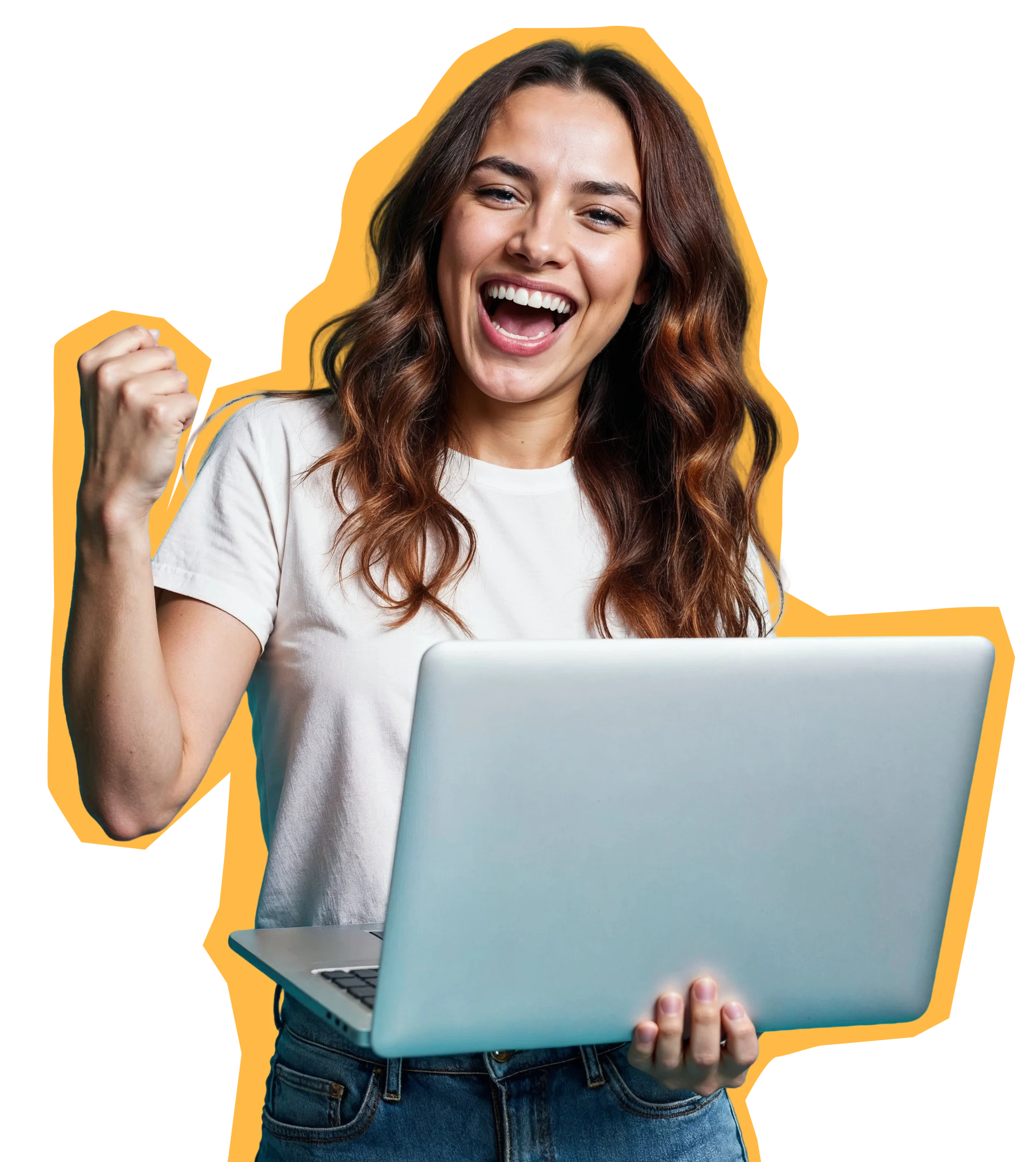 Mulher feliz com computador