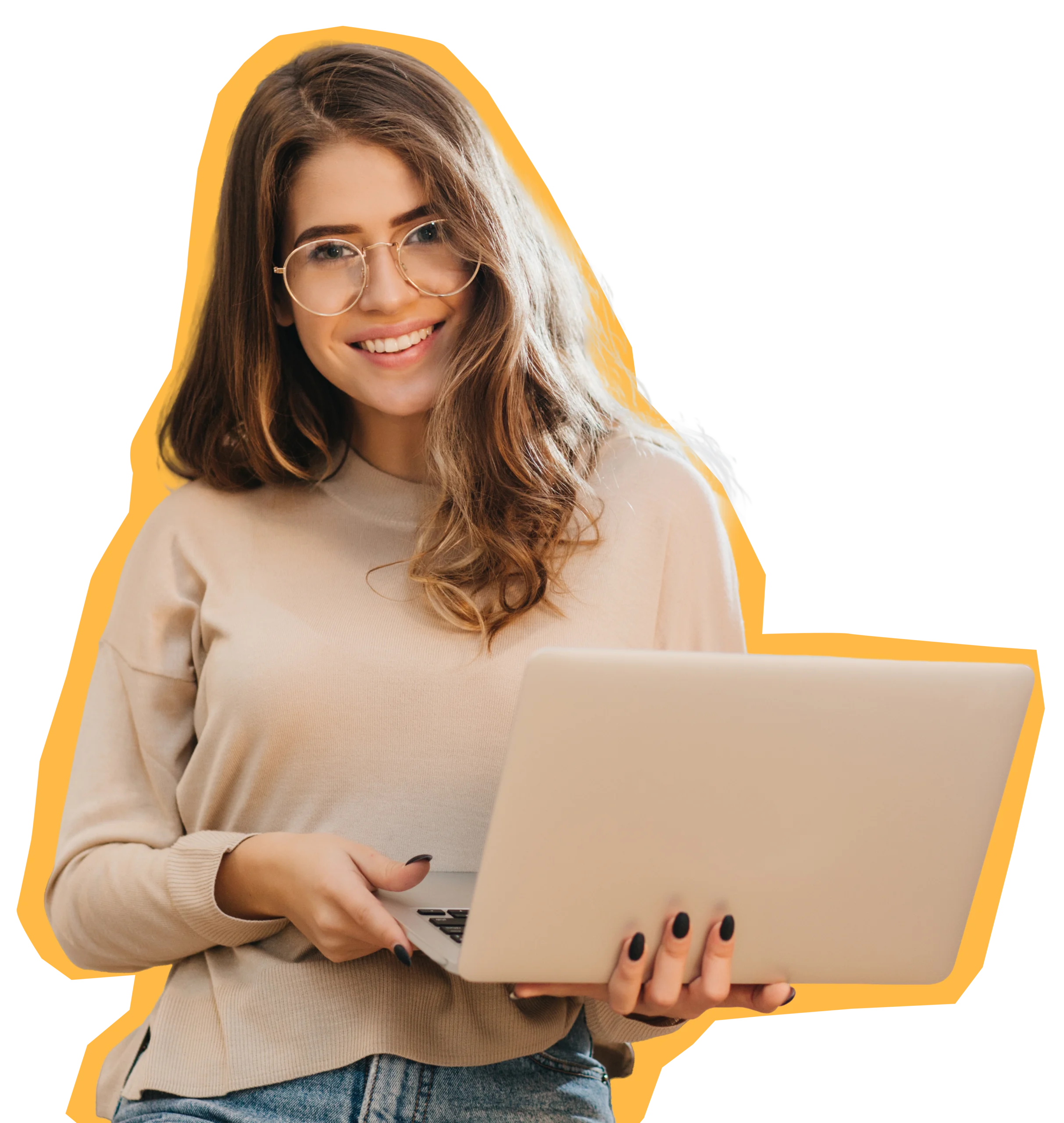 Mulher segurando computador