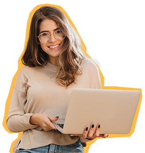 Mulher segurando computador